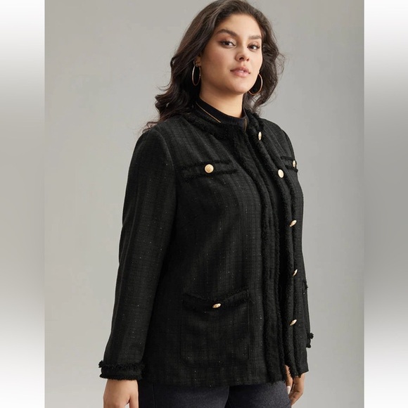 BloomChic Plus Size 2XL Fuzzy Trim Pocket Metal Button Fly Jacket - Picture 2 of 8